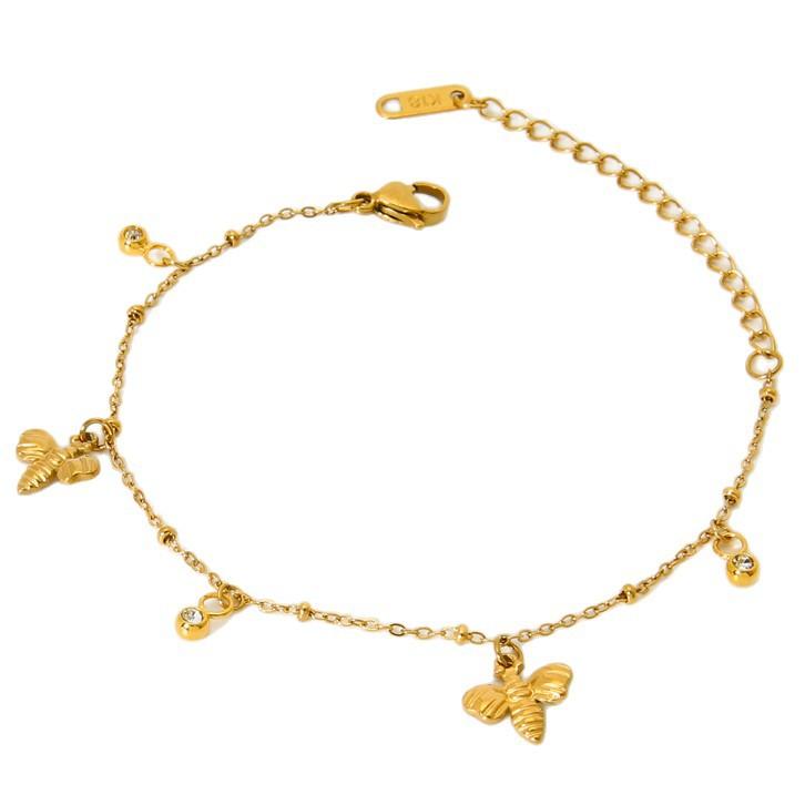 European and American personalized round zircon bee fringed chain plated with 18K gold stainless steel bracelet light luxury versatile hand jewelry
