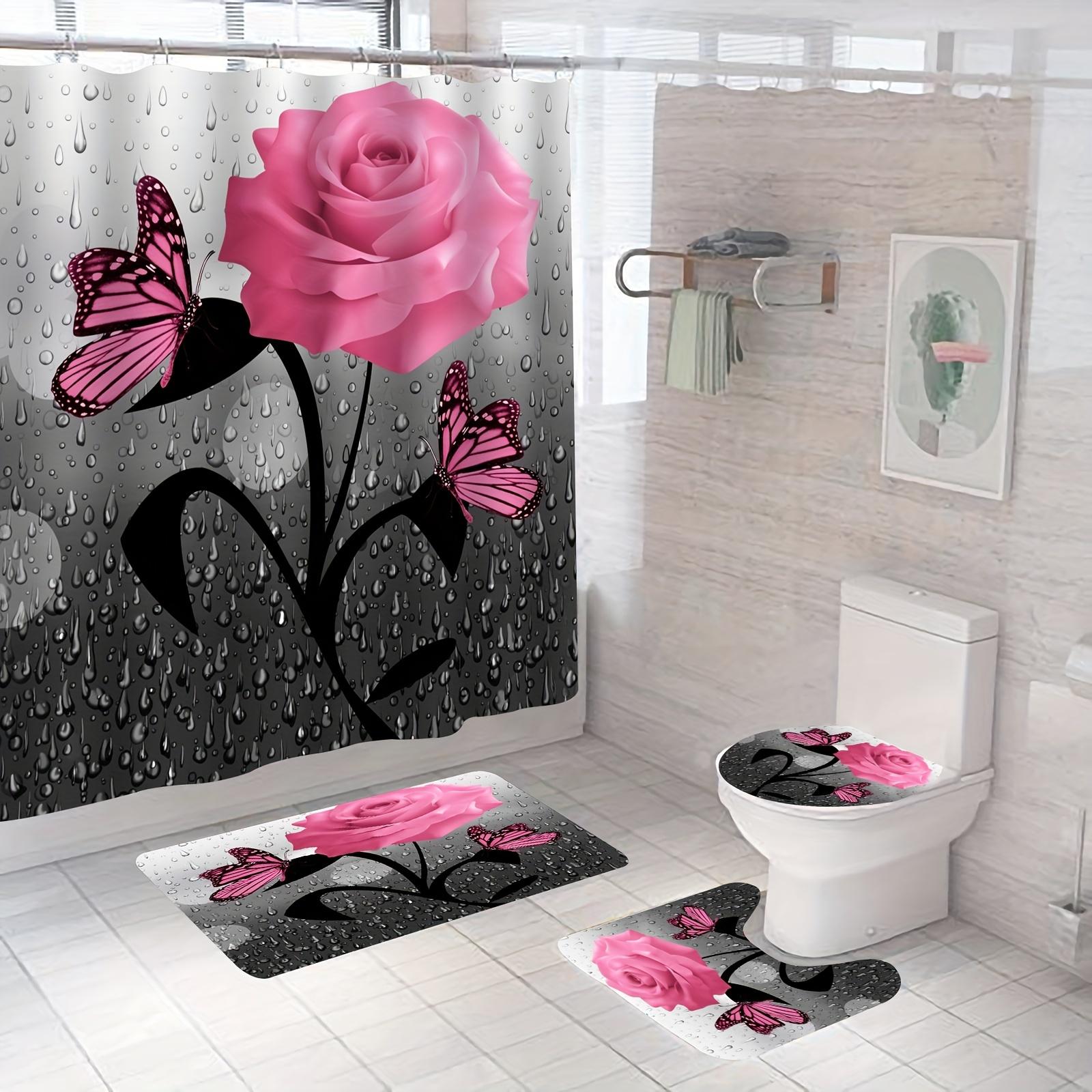 

Розкішні штори для душу з метеликами, 4 шт., набір штор з геометричними смугами, набір аксесуарів для ванної кімнати, шторка для ванни з гачками, водонепроникна 4PCS