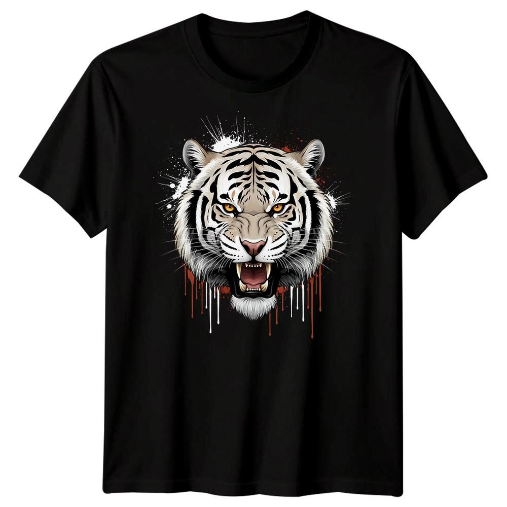 White Tiger Head Big Cats Animals Unisexs Tshirt Roaring Graphic Tee