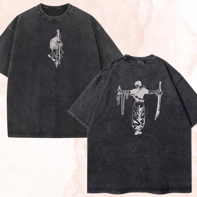 Jujutsu Kaisen Anime Gojo Satoru Graphic Print Tshirt Cotton Women Men Vintage Washed Harajuku Tees Loose Casual Oversized Tops