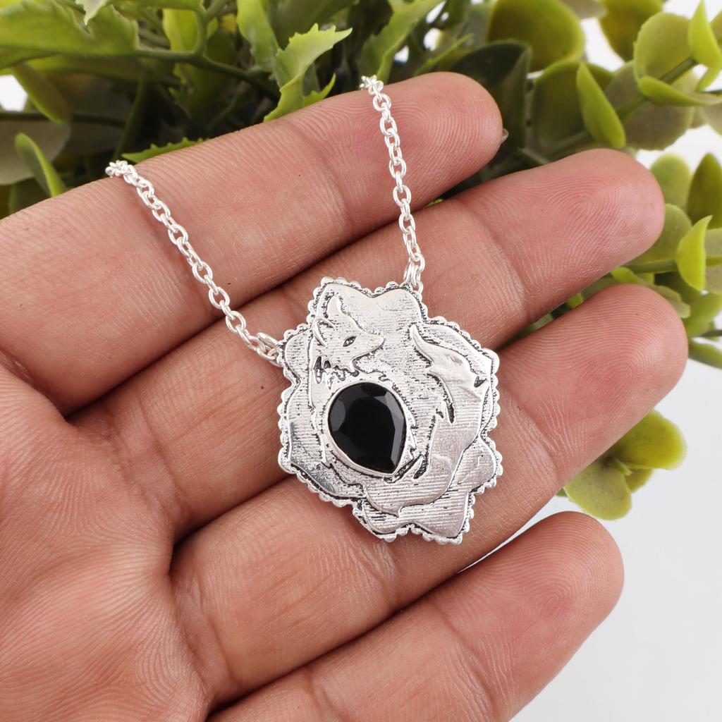 Black Onyx Gemstone Silver Jewelry, 925 Sterling Silver Pendant, Handmade Designer Onyx Pendant Gift For Activists