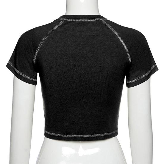 Women T-shirt Round Neck Short Sleeve Printing Cropped Tops Navel Exposed Tops Soft Breathable Tee Shirt