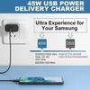 Chargeur Super Rapide PD 45W 5A pour Samsung S21 S22 S23 S24 Plus Note20 Ultra A34 A53 A54 A55 A71 A73 Câble de Charge Rapide USB-C 2m