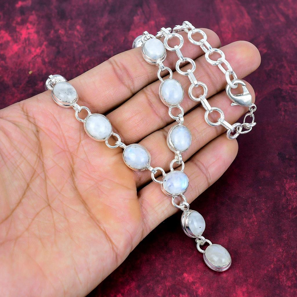 Moonstone Necklace Gemstone Jewelry, 925 Solid Sterling Silver Necklace, Handmade Jewelry Birthstone Necklace, Gift For Him