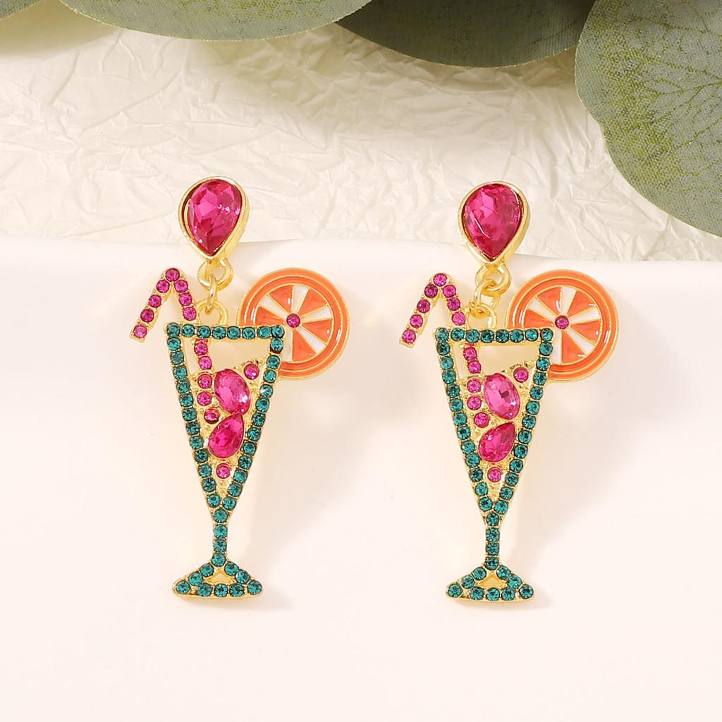 Amazon Popular Juice Cup Creative Accessories European and American Cocktail Glass Bottle Shape Jewelry Girl Earrings Earrings
