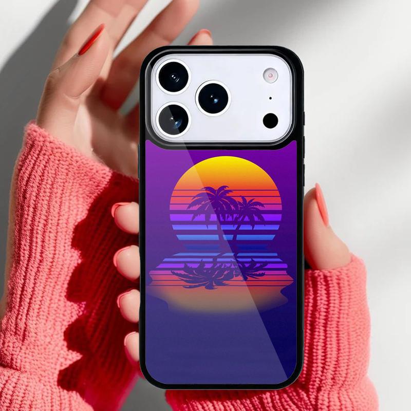 80s Retrowave Neon Palms Tree Phone Case for iPhone 17 16 15 14 13 Pro Max Back Cover for 12 11 Pro Coque