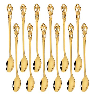 Royal – service de table cuillère dorée, 12 pièces, couverts en acier inoxydable, longue cuillère à glace, cuisine, Dessert occidental, service de table, cadeau