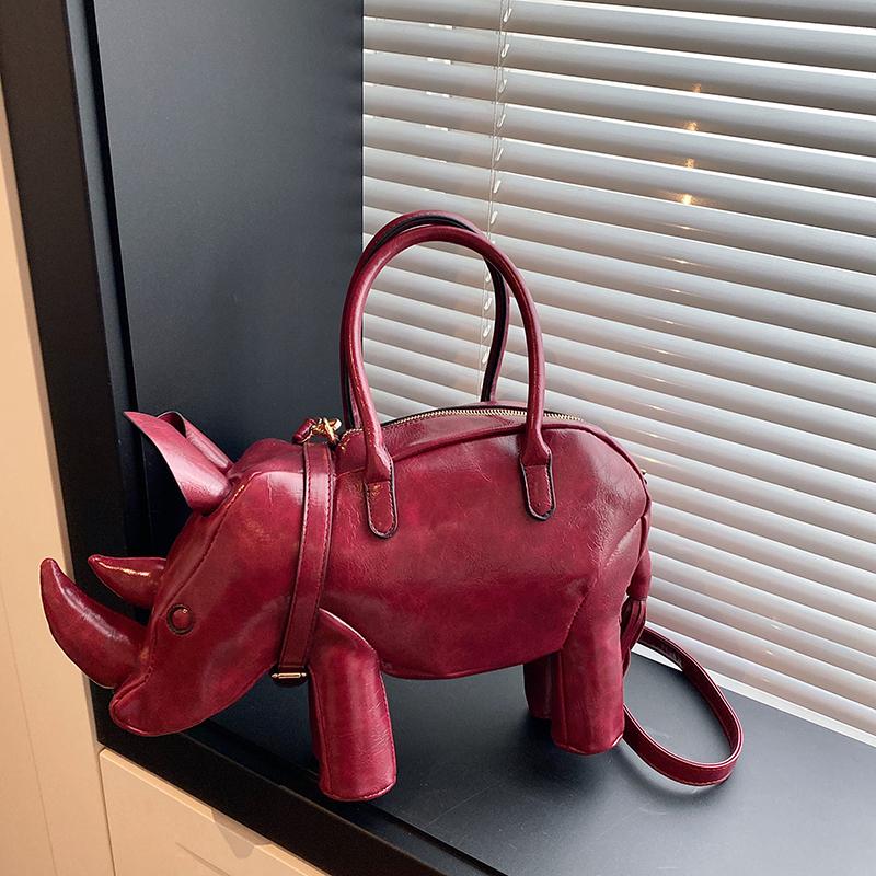 2026 New Creative Rhinoceros Shape PU Shoulder Bag for Women Minority Design Cute Tassel Decoration Commuter Versatile Handbag
