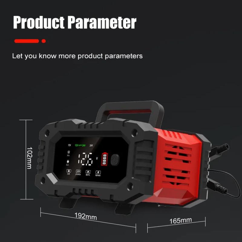 מטען מצברים אוטומטי מלא 12V/24V 20A/10A 7-סגמנטי חכם למצבר רכב תיקון פולסים לטעינת מצברי עופרת חומצית רטובים ג'ל AGM