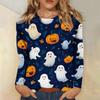 Women's long-sleeved loose-necked Halloween print casual top , suitable for holiday parties