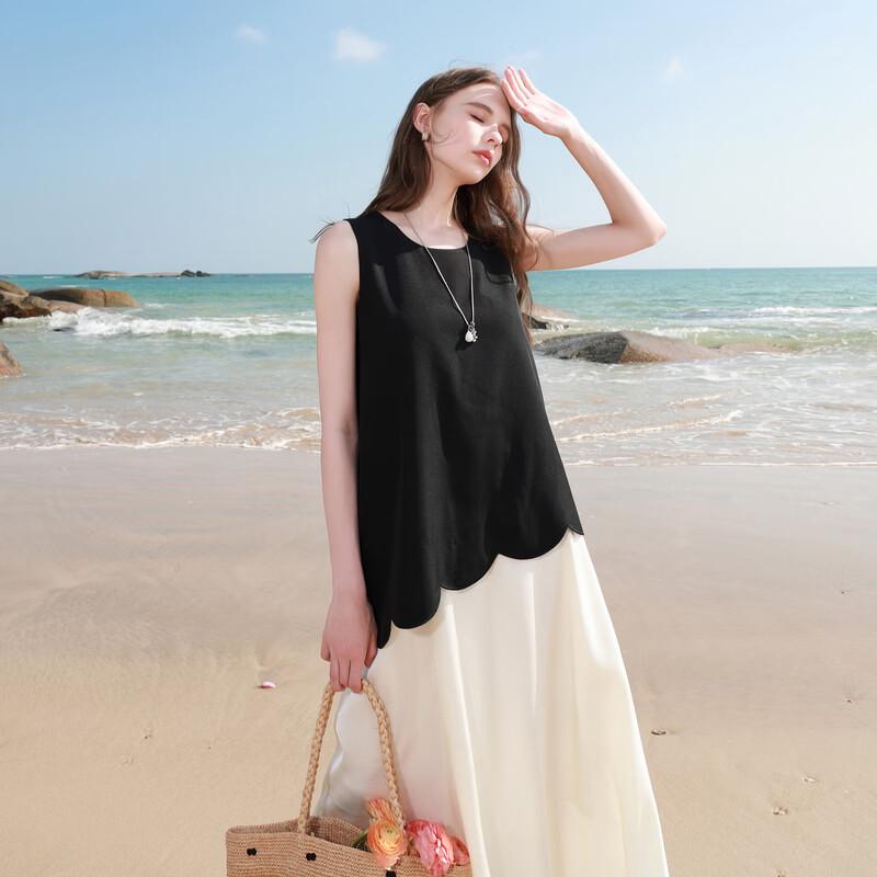 Sancai 2026 Spring Round Neck Faux Two-Piece A-Line Vest Dress