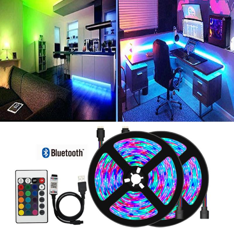 Multicolored Led Strip Light Set With Bluetooth 5050 Rgb Remote Control For Tv Background