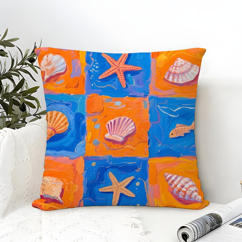 Marine Starfish Marine life Pillow Case Cotton Linen Fabric Square Zipper Pillowcase Home Decorative Living Room