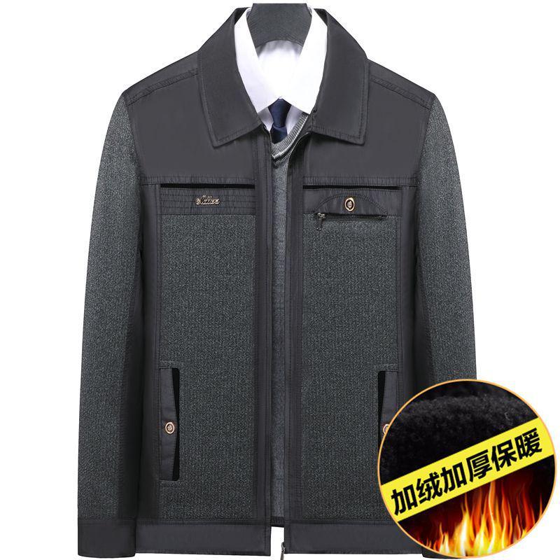 Men's Fleece-Lined Lapel Jacket, Thickened Autumn/Winter Coat for Middle-Aged and Older Men