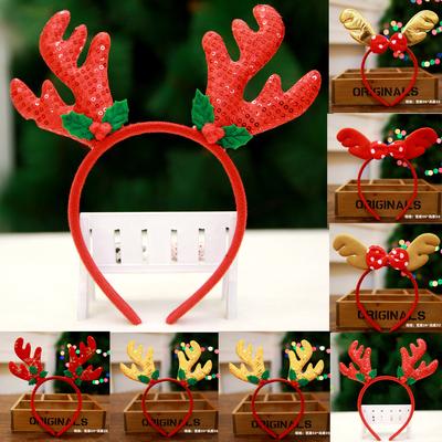 Christmas Reindeer Antler Headband for Adults and Kids Fabric Headband with Sequined Antlers and Decorative Leaves Festive Hair Accessory