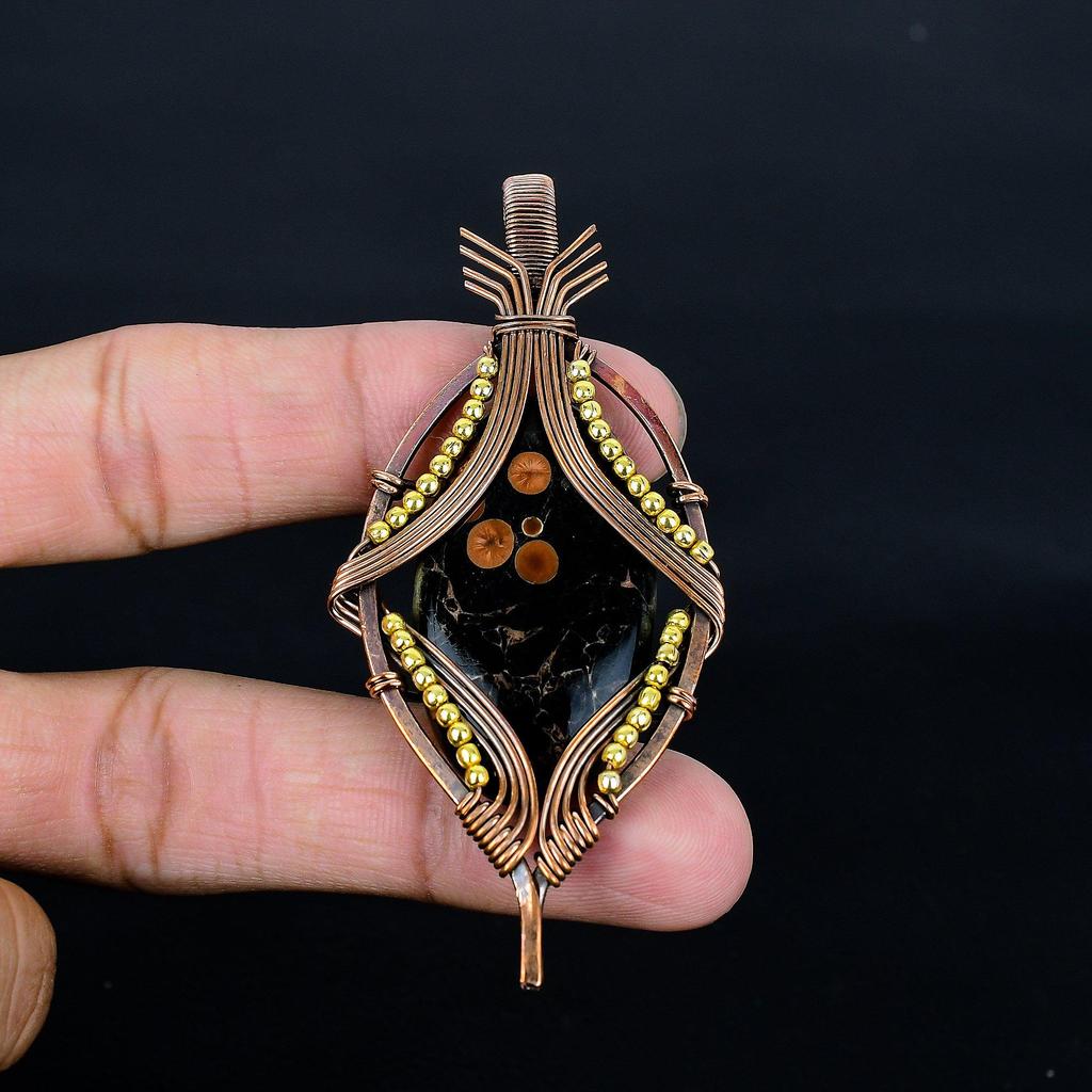 Peanut Obsidian 999 Copper Wire Wrapped Pendant, Handmade Gemstone Jewelry Pendant Gift For Birthday