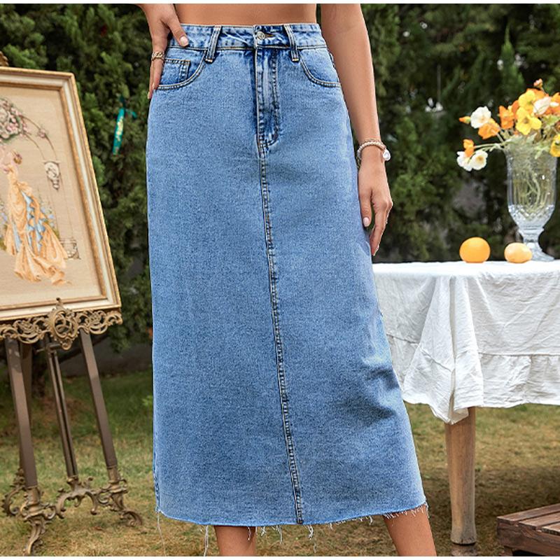 

Женская ретро-юбка макси с застежкой на пуговицы, свободная прямая джинсовая юбка с высокой талией, женская уличная повседневная длинная синяя джинсовая юбка XL темно-синий
