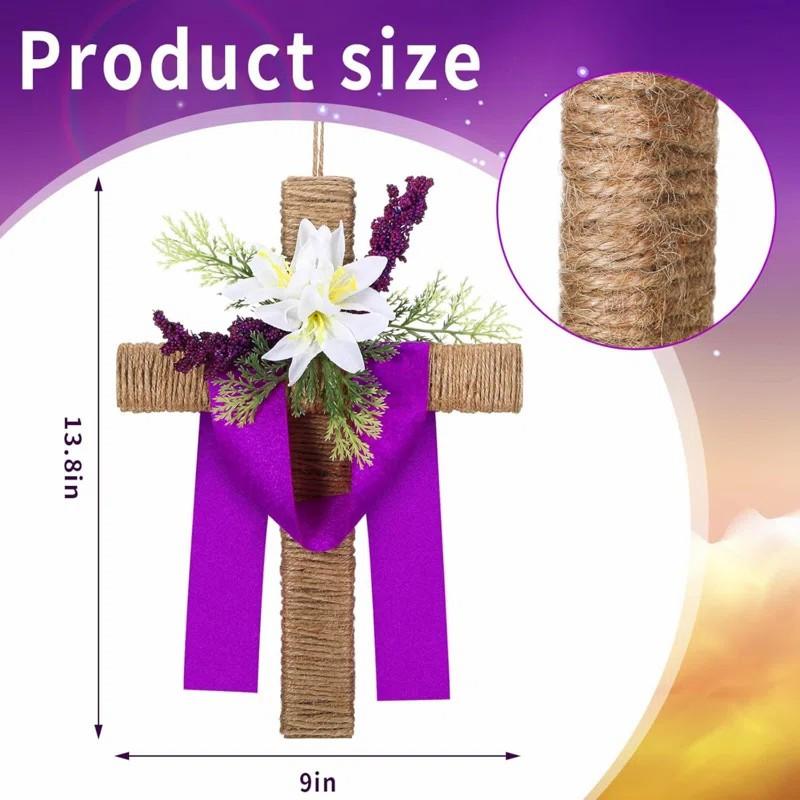 

Easter Wreath He Is Risen Door Decorations Easter Cross Doorplate Lily Flower Porch Decoration For Spring Farmhouse Holiday Home