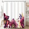 Luxury Bath Shower Curtain With Watercolor Floral Design For Bathroom Decoration White Background, Pink Gold Colors Size: 180X24