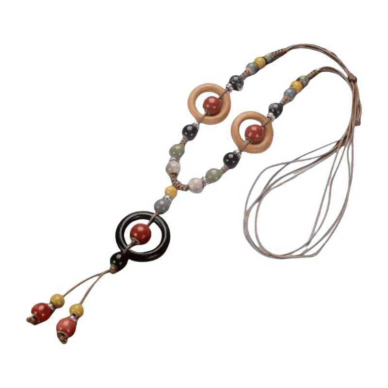 Ceramic Pendant Necklace for Women, Retro Ethnic Style Personalized Versatile Sweater Chain