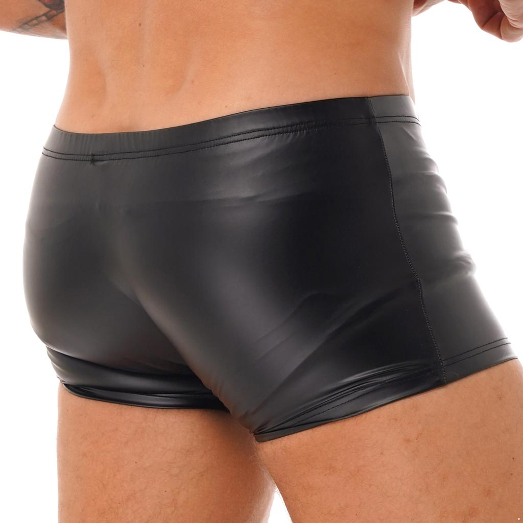 Men's Sexy Underpants Faux Leather Boxer Shorts Underwear with Bulge Pouch Clubwear