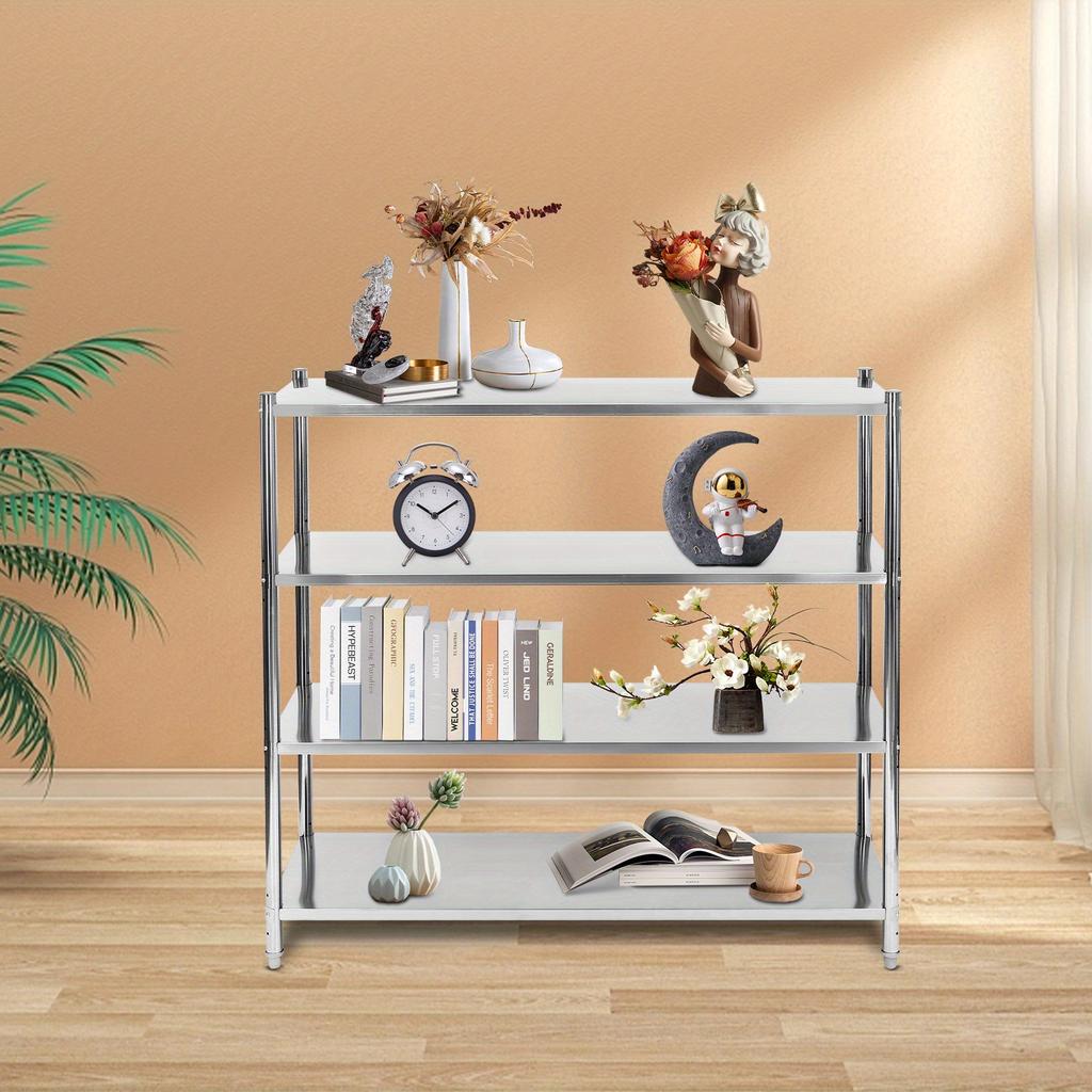 Stainless Steel Storage Rack 4Tier Commercial Shelving Unit with Adjustable Height for Restaurant Warehouse Logistics Center Use