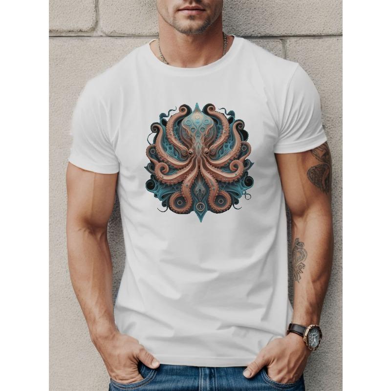 

European sizes Octopus Men s Short Sleeve T-shirt Summer T-shirt Top 4XL білий