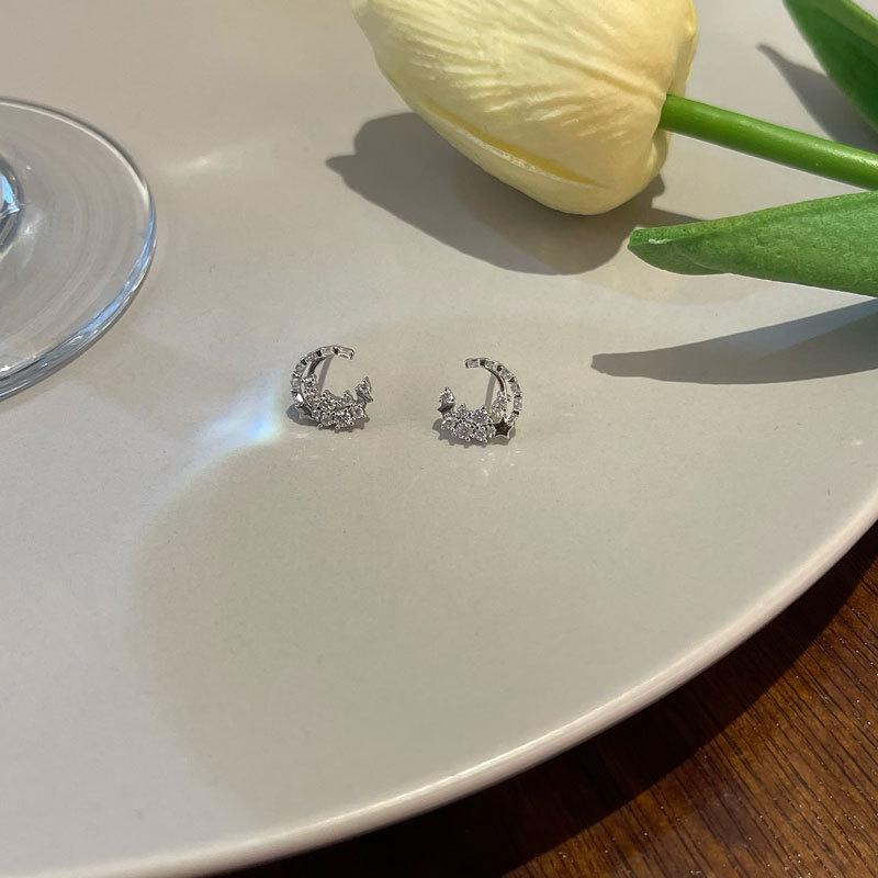 Sternenklare Stern Mond Ohrringe Super Feenhaftes Temperament Ohrringe Blitz Diamant Pendler Temperament Neu Trendig