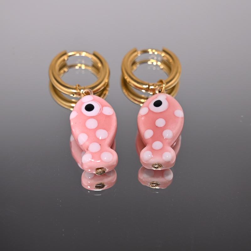 1Pair Cartoon Cute Ceramic Fish Pendant Hoop Earrings For Women Girls  Versatile Ear Buckle Jewelry Accessories Gifts