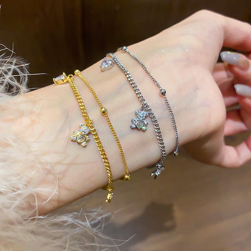 18K Gold-Plated Zircon Bear Cross Bracelet - Fashionable, Versatile Luxury Jewelry for Women