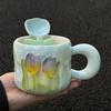 High-value Tulip Ceramic Mug with Lid Spoon As a Gift, Practical Cup for Girls, Birthday Gift for Girlfriends
