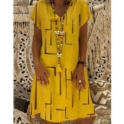 Ανοιξιάτικα Φορέματα Oversize Με Σχέδια V-neck Κοντομάνικα Φαρδιά Καλοκαιρινά Κομψά Casual Μοντέρνα Ρούχα Γυναικεία