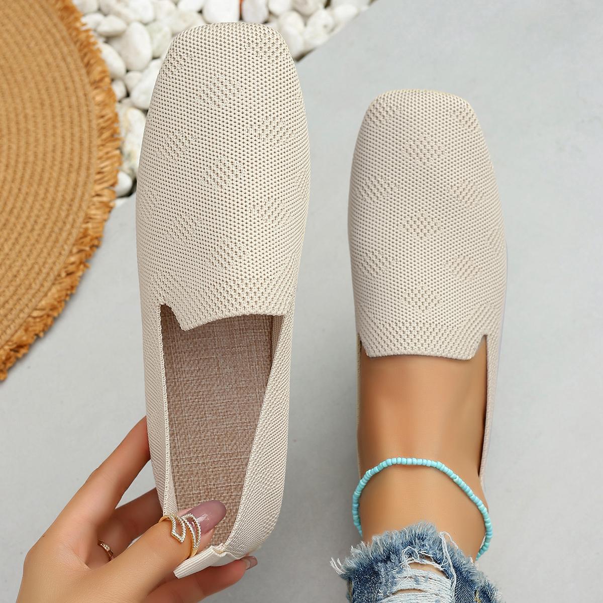 Модные женские туфли на плоской подошве с эластичной мягкой подошвой трикотажные туфли на плоской подошве женские весенние повседневные мокасины с неглубоким воротом модные уличные кроссовки для женщин 36 бежевый 4444₽