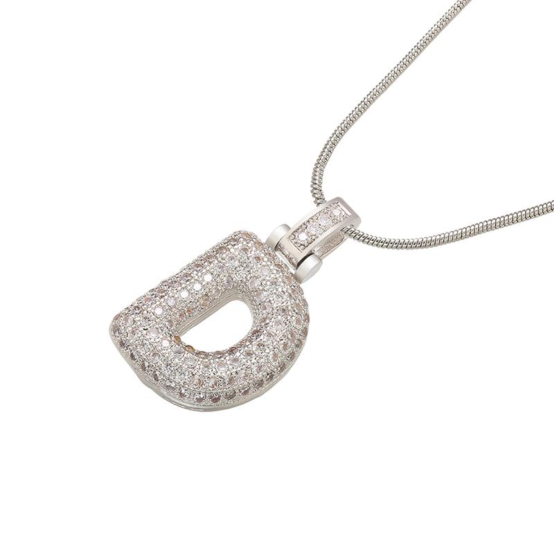 ZHUKOU Silver color Bubble initial letters necklaces 26 letters pendants necklaces for women Brass CZ Jewelry VL34