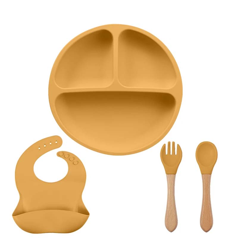 4PC Silicone Baby Feeding Set Silicone Bowl Dining Plate Spoon Fork Children Dishes BPA Free Silicone Tableware for Kids