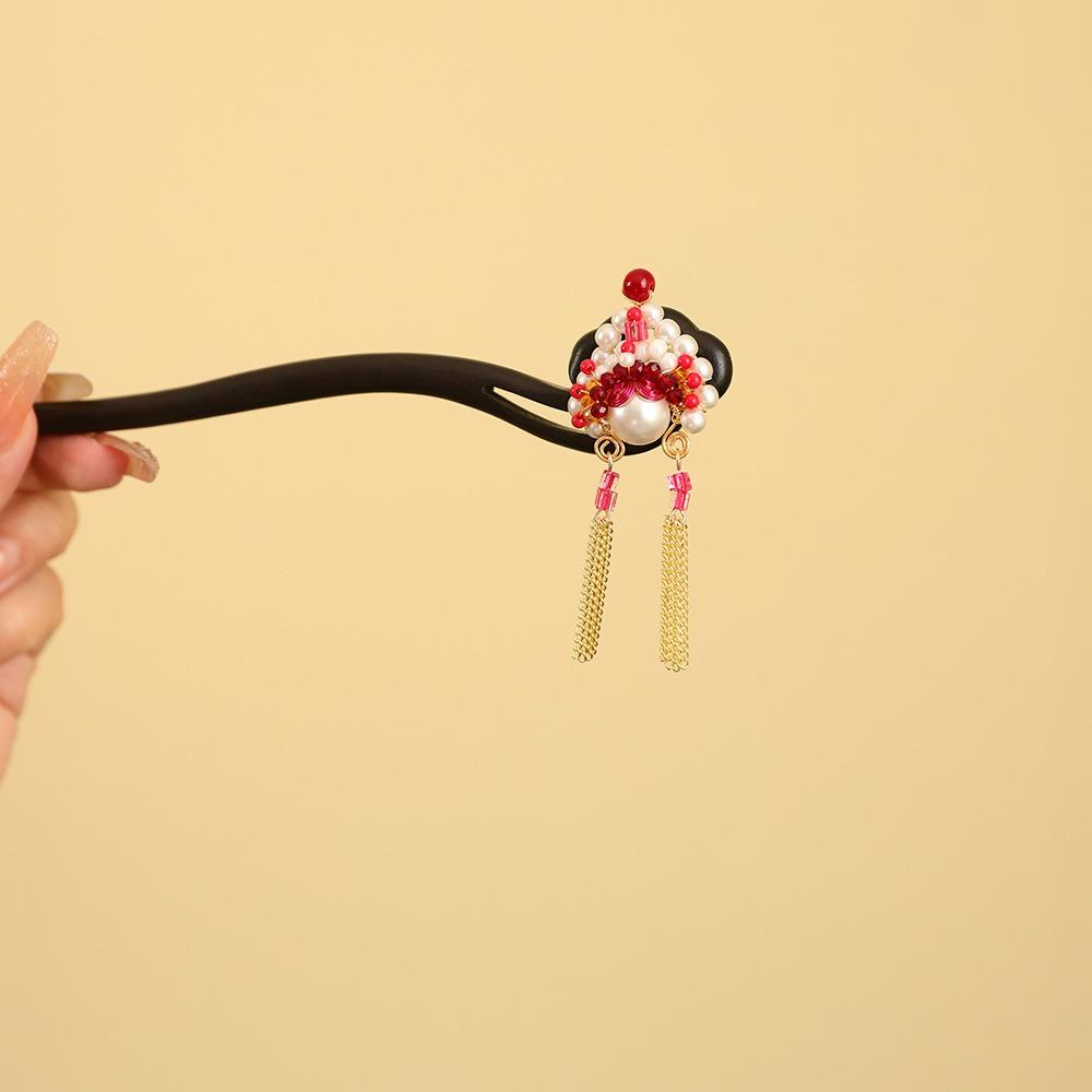 Red Wooden Hair Stick Tassel Hanfu Hairpin Classical New Chinese Style Hair Clip  Bridal