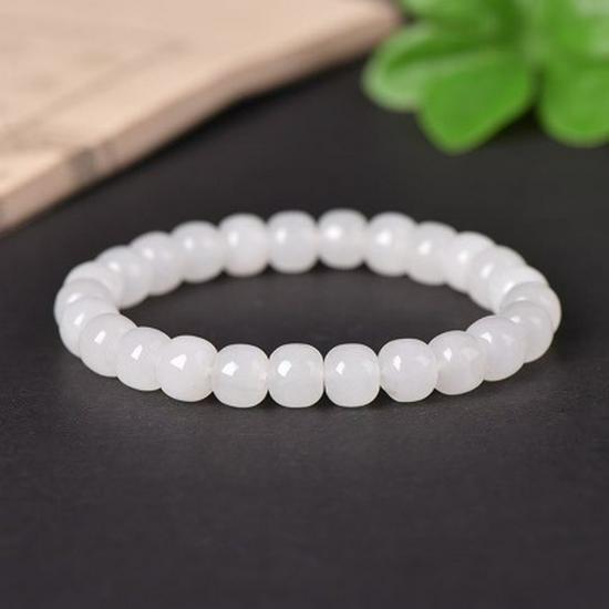 Xinjiang Hetian Mutton Fat Jade Bracelet with Golden Silk - Old Style Plain Round Beads.