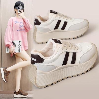 BN027 2024 Autumn Women's Thick-Soled Splicing Sneakers: Velvet-Lined, Height-Boosting, Trendy & Casual.