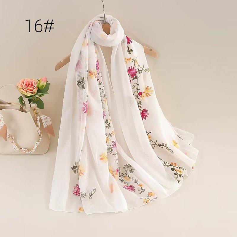 

Ethnic Style Embroidered Cotton-Linen Scarf: Thin, Breathable, Fashionable Sun Protection; Wear as Head Wrap or Shawl. 1.8M