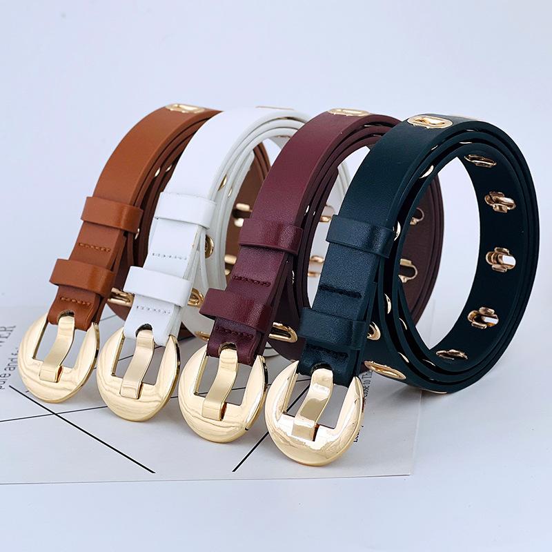 Pu Womens Leather Belt With Hollow Design And Alloy Closure For Casual Attire