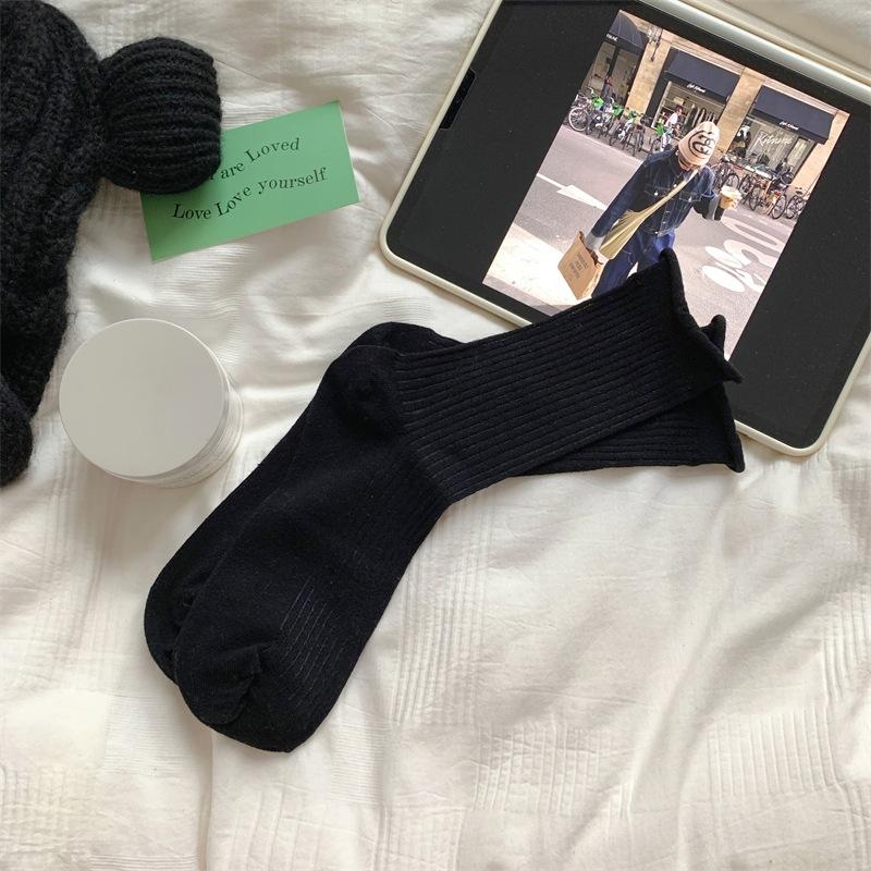 Rolled-up Socks, Women's Mid-calf Socks, Trendy Spring and Summer Cotton Socks, Thin Mesh Breathable Pile Long Socks