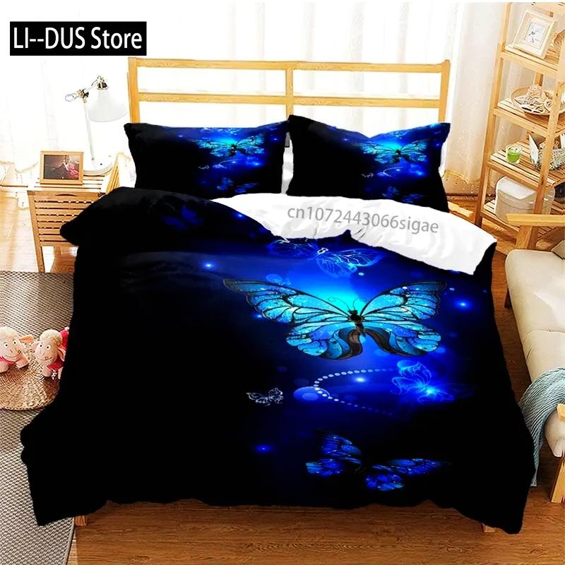 Colourful Butterfly Duvet Cover Bedding Set Comforter Cover with Pillowcases for Girls Gift Single Double Queen 3Pcs Full Size