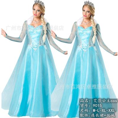 Halloween volwassen kostuum, ijs en sneeuw cosplay Elsa jurk, maskerade jurk Elsa prinsessenjurk