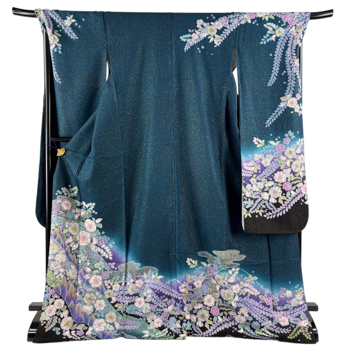 

Furisode Length 174.5cm Sleeve Length 70cm L Sleeve Tsujigahana Kasumi Kintsugi Gold Color Blue Green Pure Silk Masterpiece [Used] msp30