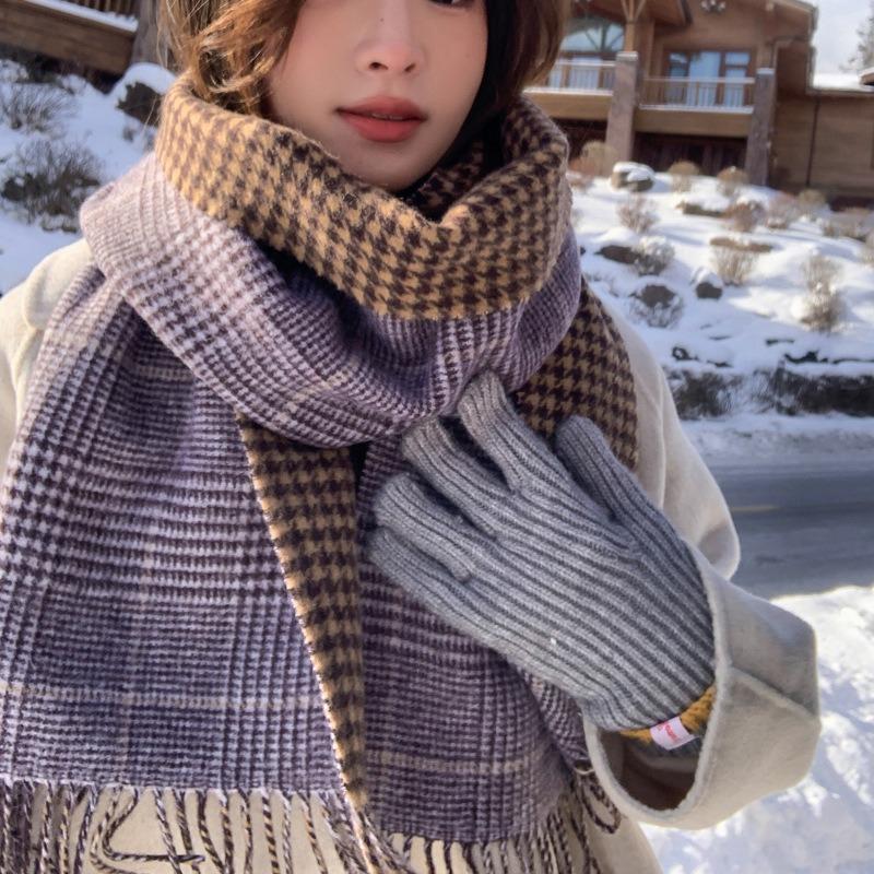 100 Maillard coffee wool scarf women's winter thickened warm couple scarf for girlfriend