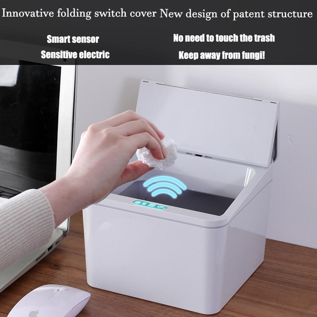 Automatic Car Trash Can Contactless Intelligent Dustbin with Folding Switch Cover for Kitchen Office Toilet
