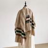 Retro old vertical striped jacquard scarf autumn and winter double-sided imitation cashmere shawl contrasting color wide strip short fringe art