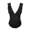 Women Swimwear V-neck Solid Color Ruffled One-Piece Swimsuit