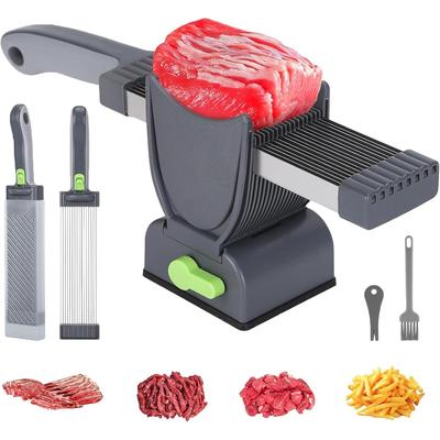Fresh Meat Slicer,Thickness Adjustable 2 or 4 Mm,17 IN 1 Stainless Steel Cleaver Kitchen Knife For Slicing Shredding,Manual Meat Cutter Jerky Slicer