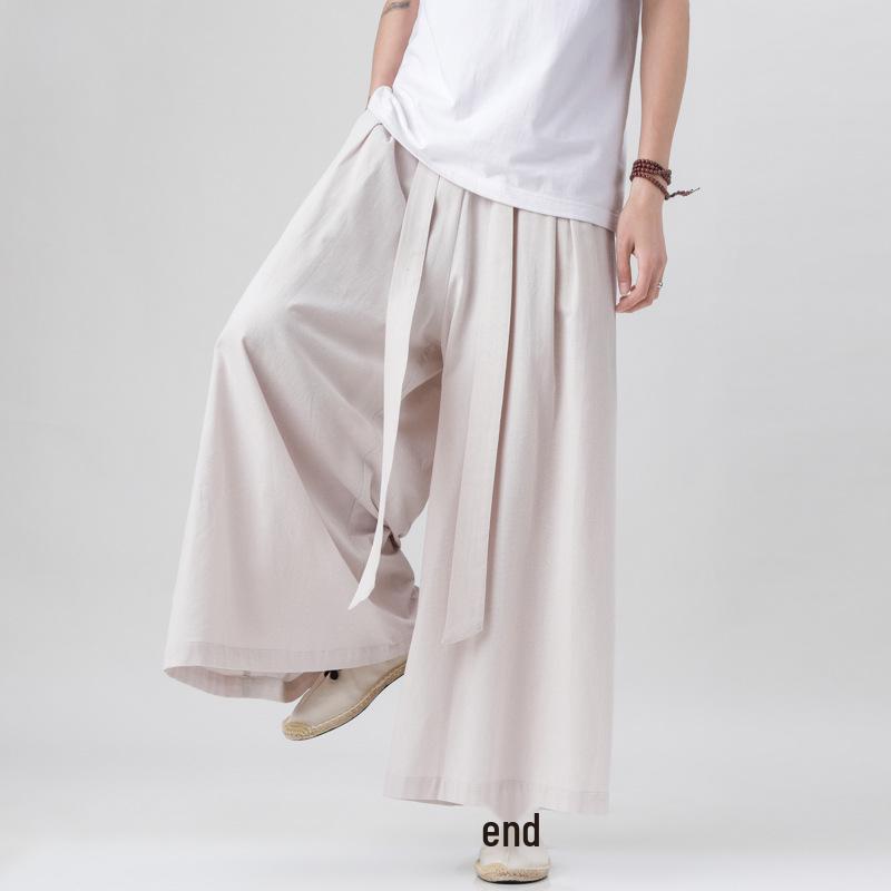 2023 Letní Pánské Volné Bavlněné Lněné Kalhoty s Širokými Nohavicemi - Nový Čínský Styl Ležérní Oblečení